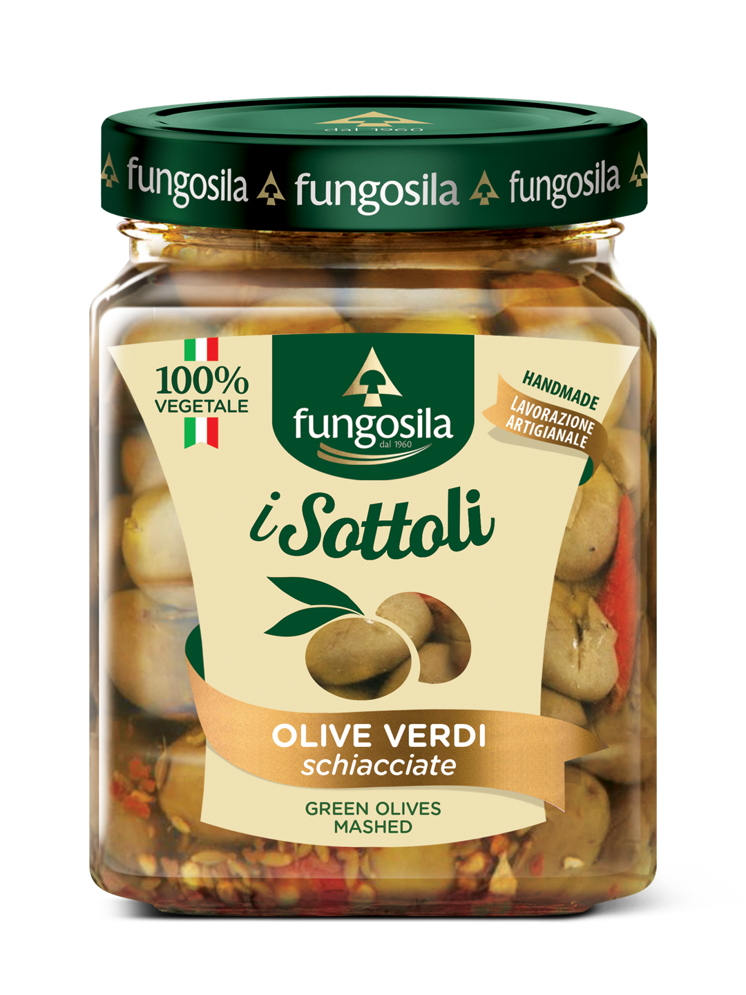 Olive verdi schiacciate