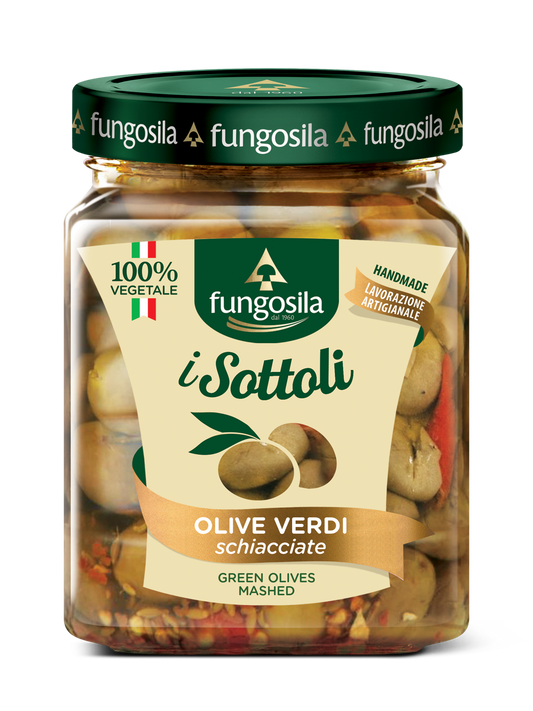 Olive verdi schiacciate